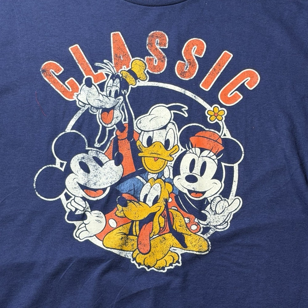 Disney Classic Mickey and Friends Graphic T-Shirt Navy Blue Distressed Print - Picture 2 of 6